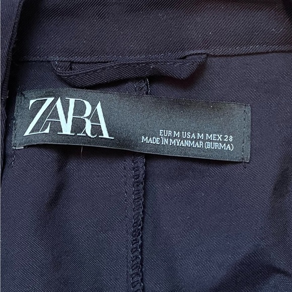 Zara Flowy Drawstring Jacket Navy Blue Size Med Long Sleeve Open Waterfall Front - Picture 3 of 5